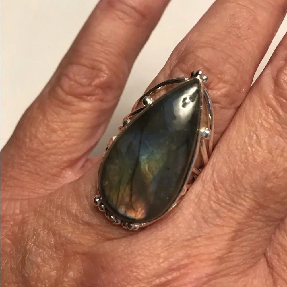 Labradorite Stamped 925 Sterling Silver Ring